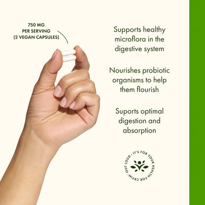 Prebiotic Capsules - Promotes Friendly Flora Support & Overall Digestive Health - Prebiotic Fiber Promoting Gut Health & Immune Health Support - (120 Veggie Capsules, 750Mg Each) 1 Pack