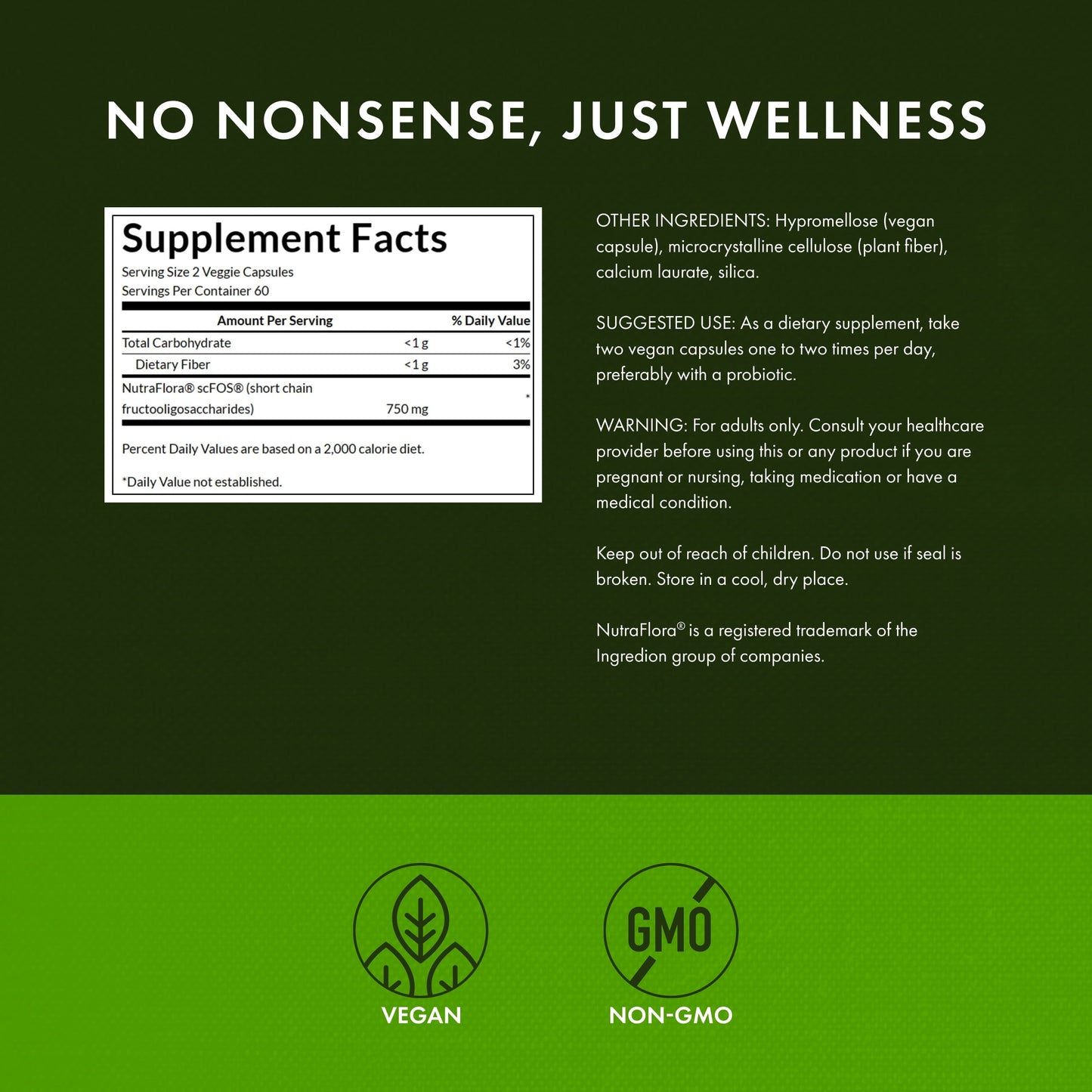 Prebiotic Capsules - Promotes Friendly Flora Support & Overall Digestive Health - Prebiotic Fiber Promoting Gut Health & Immune Health Support - (120 Veggie Capsules, 750Mg Each) 1 Pack